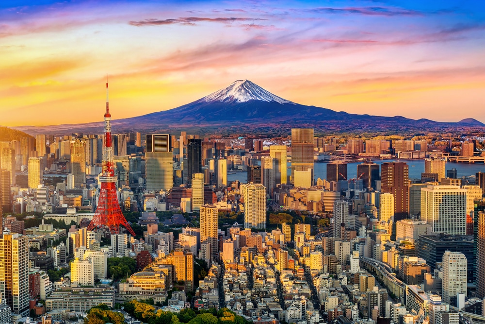 Vue aérienne du paysage urbain de Tokyo avec la montagne Fuji